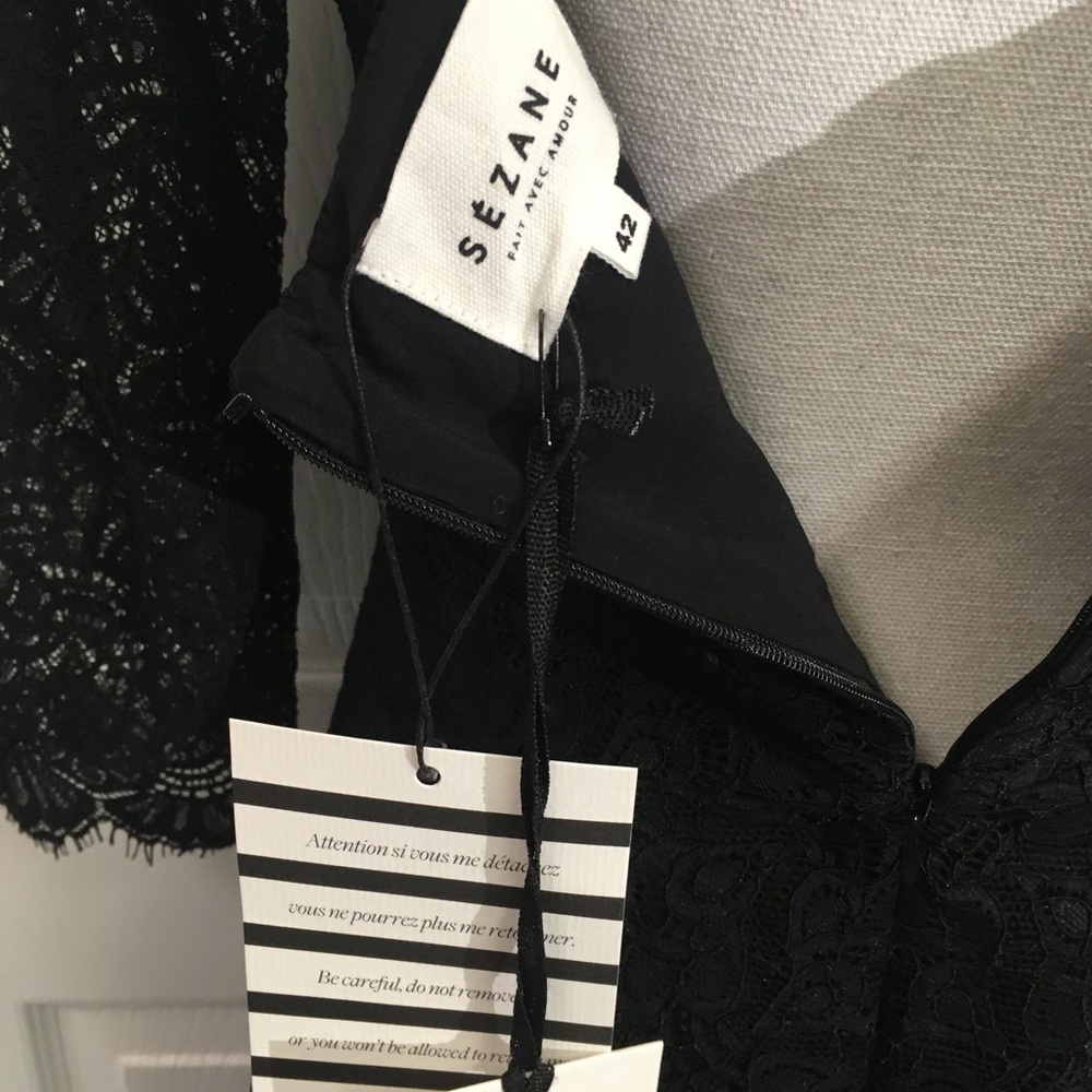 Sezane Karlie Robe Dress Black Lace Open Back - Picture 5 of 5